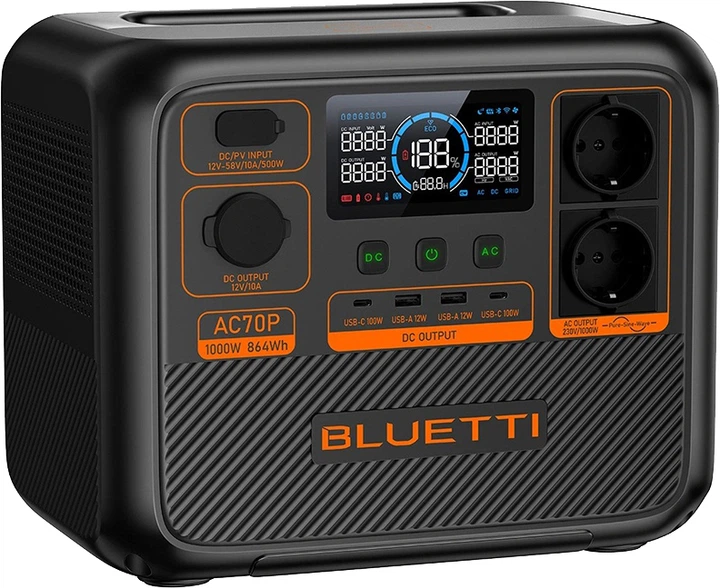 Портативная зарядная станция BLUETTI AC70P 864 Вт&middot;ч, 1000 Вт (2000 Вт пик), LiFePO4, UPS 