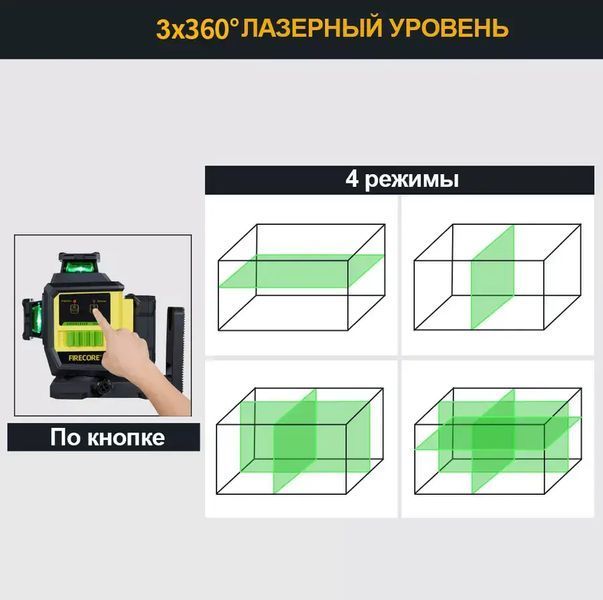 Лазерний рівень нівелір Firecore F95T-XG 3D 360 (12 ліній) 4000 мА з 2 акумуляторами 719102 фото
