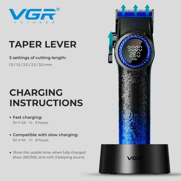 Машинка для стрижки VGR V-001 Blue (10 насадок) 4600 mAh LED дисплей 718759 фото
