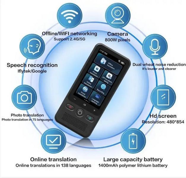 Голосовий перекладач AI Translator T18 Wi-Fi Bluetooth (138 мов) 1400 мАг 718038 фото