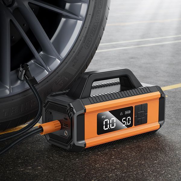 Пускозарядное устройство/бустер для авто 10000mAh с компрессором HOCO QS4 Черно-оранжевый 12960 фото