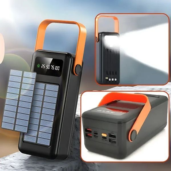 Портативна батарея зовнішня повербанк Power Bank 120000 mAh із сонячною панеллю та ліхтариком YM-639CX 2053471 фото