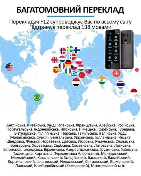Голосовой электронный переводчик AI F12 138 языков онлайн и 18 языков оффлайн + фото перевод 718433 фото