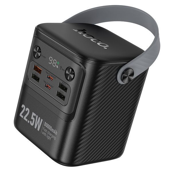 Павербанк зі швидкою зарядкою 22.5W 80000mAh та ліхтарем HOCO J152 |2Type-C, 4USB| Чорний 13326 фото