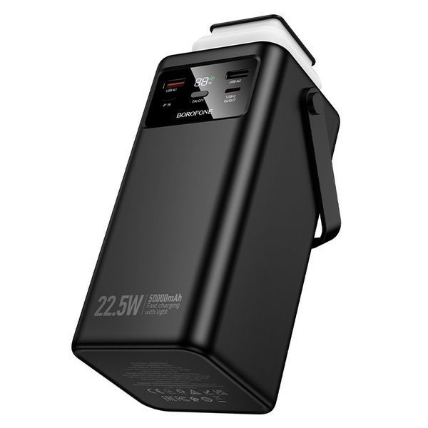 Павербанк 50000mAh с быстрой зарядкой 22.5W, встроенными кабелями и фонарем BOROFONE BJ65A Черный 14194 фото