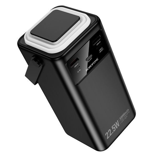 Павербанк 50000mAh с быстрой зарядкой 22.5W, встроенными кабелями и фонарем BOROFONE BJ65A Черный 14194 фото