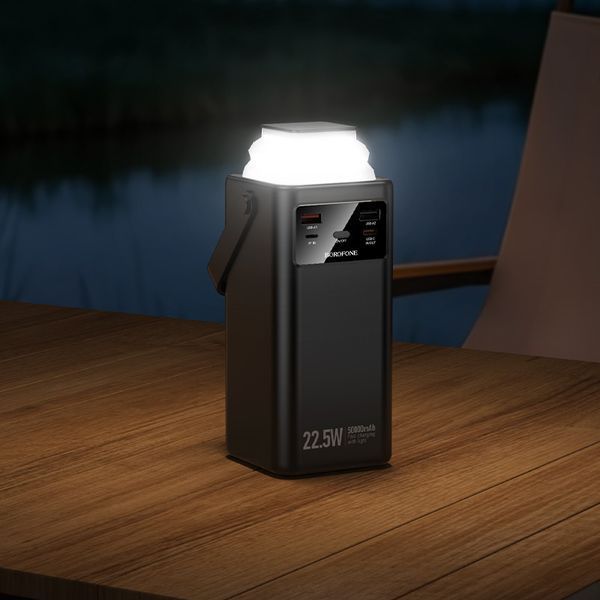 Павербанк 50000mAh с быстрой зарядкой 22.5W, встроенными кабелями и фонарем BOROFONE BJ65A Черный 14194 фото