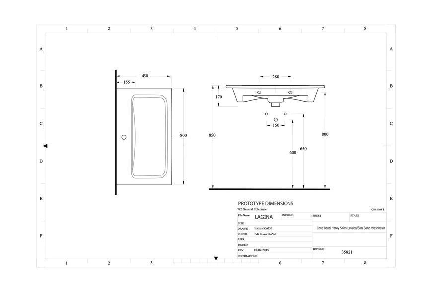 Врезная раковина EGE Vitrifiye Lagina Serie 2 170x450x800мм (35821) Белый 707981 фото