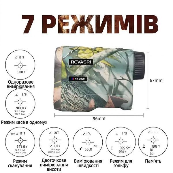Лазерний далекомір Revasri NK-1000 1000 м з вимірюванням кута, швидкості та висоти, професійний цифровий дальномір IP54 4456767 фото