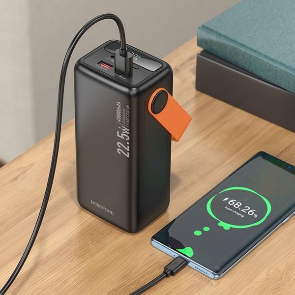 Павербанк зі швидкою зарядкою 22.5W та ліхтарем 40000mAh BOROFONE BJ66 |2USB/1Type-C| Чорний 11775 фото